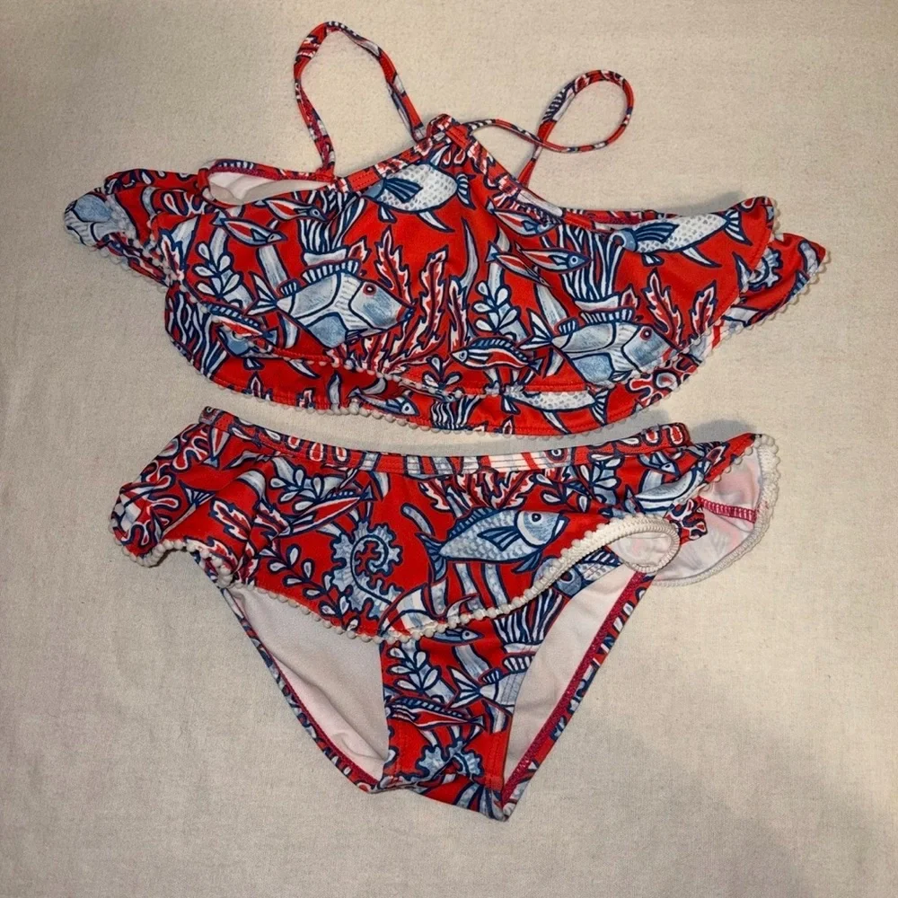 Janie and Jack Recycled Tropical Fish Halter 2-Piece Swimsuit‎ Red Island Size 5